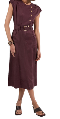 aubergine midi dress Purple Flutter Sleeve Embroidered Midi Dress
