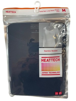Heattech Scoop Neck Long Sleeve T-Shirt Blue Seamless Neckline Women's Sz M NWT