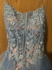 This Is A Size 18 Blue Ballgown Dress With Ruffled Tool, A-Line Neck, Corset Top