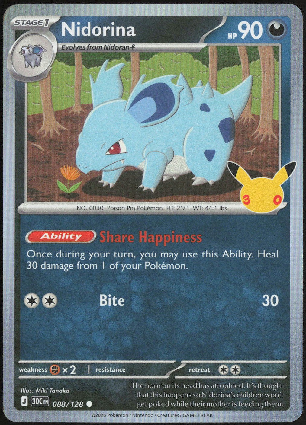 Nidorina 30th Celebration 088/128 C Holo Pokémon — English NM
