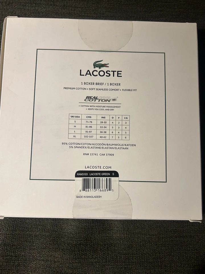 Calzoncillos boxer Lacoste talla pequeña nuevos en caja verdes algodón fresco para hombre Foto 2 de 4