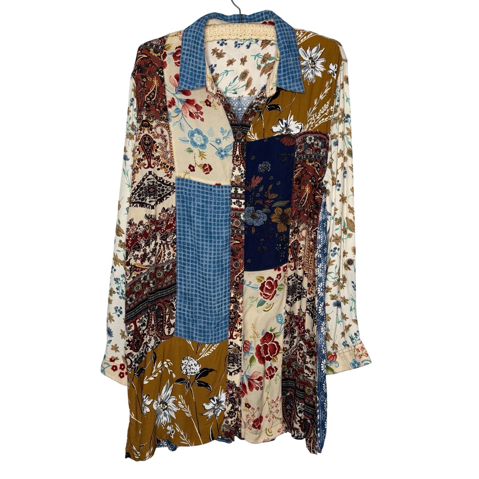 JOHN MARK XL Patchwork Floral Boho Button Up Shir… - image 1