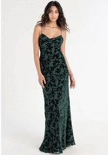 Jenny Yoo Emerald Green Floral Velvet Maxi Dress Size 12