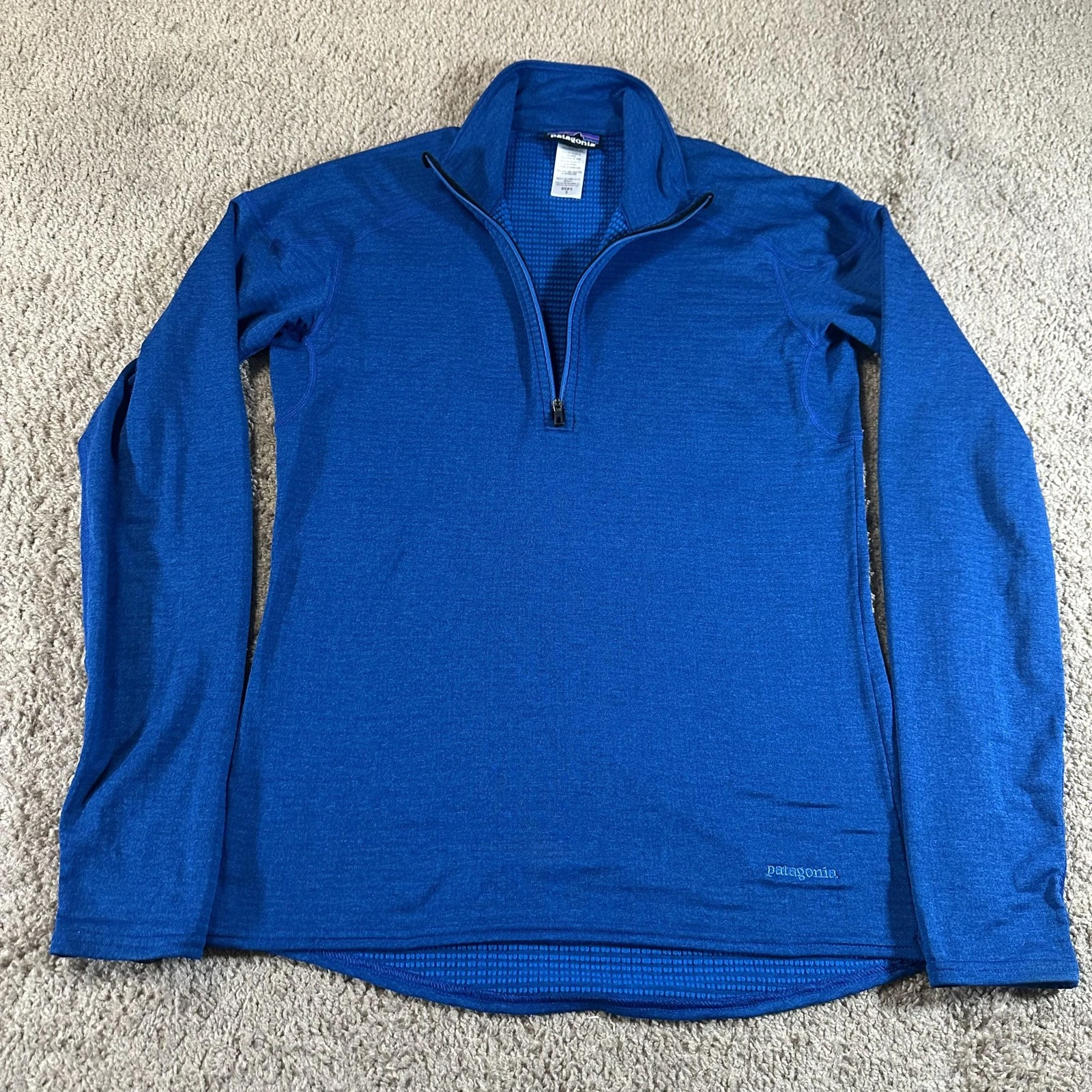 Patagonia Pullover Mens Small Blue Quarter Zip Grid Baselayer Shirt Waffled
