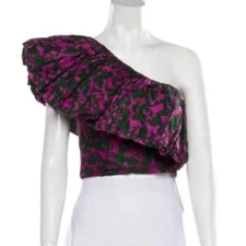 Sika Cropped Top One Shoulder Floral Fuchsia Ruffled African Anthropologie Sz 6