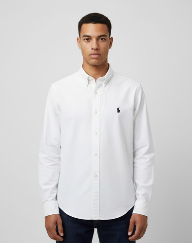 Polo Ralph Lauren White Oxford Shirt Black logo Custom Fit All Sizes Brand New