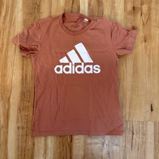 adidas Womens Essentials Logo Cotton Sandy Pink White Tee T-Shirt Top Small
