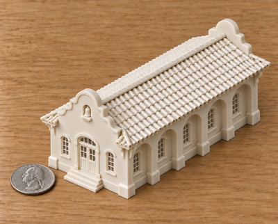 N scale model building mission depot stucco 3D printed resin ivory