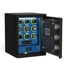 Heavy Full-Steel 9 Watch Winder Safe Box–Fingerprint Digital Keypad Lock RGB/LED