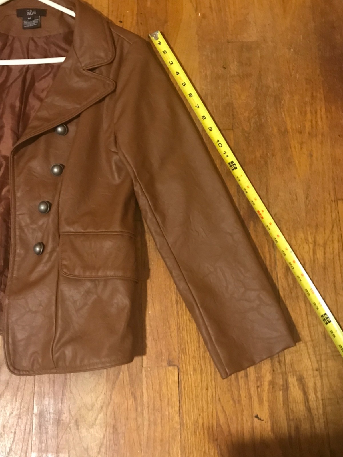 brown pleather jacket, size M, missing buttons an… - image 10