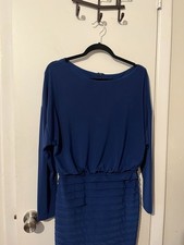 Adrianna Papell Blue Sheath Dress  Ruffle  light Long  Sleeve SZ 10