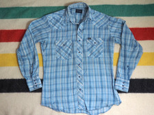 VTG 70s Wrangler Blue Plaid Western Cowboy USA Retro Pearl Snap Shirt Mens M
