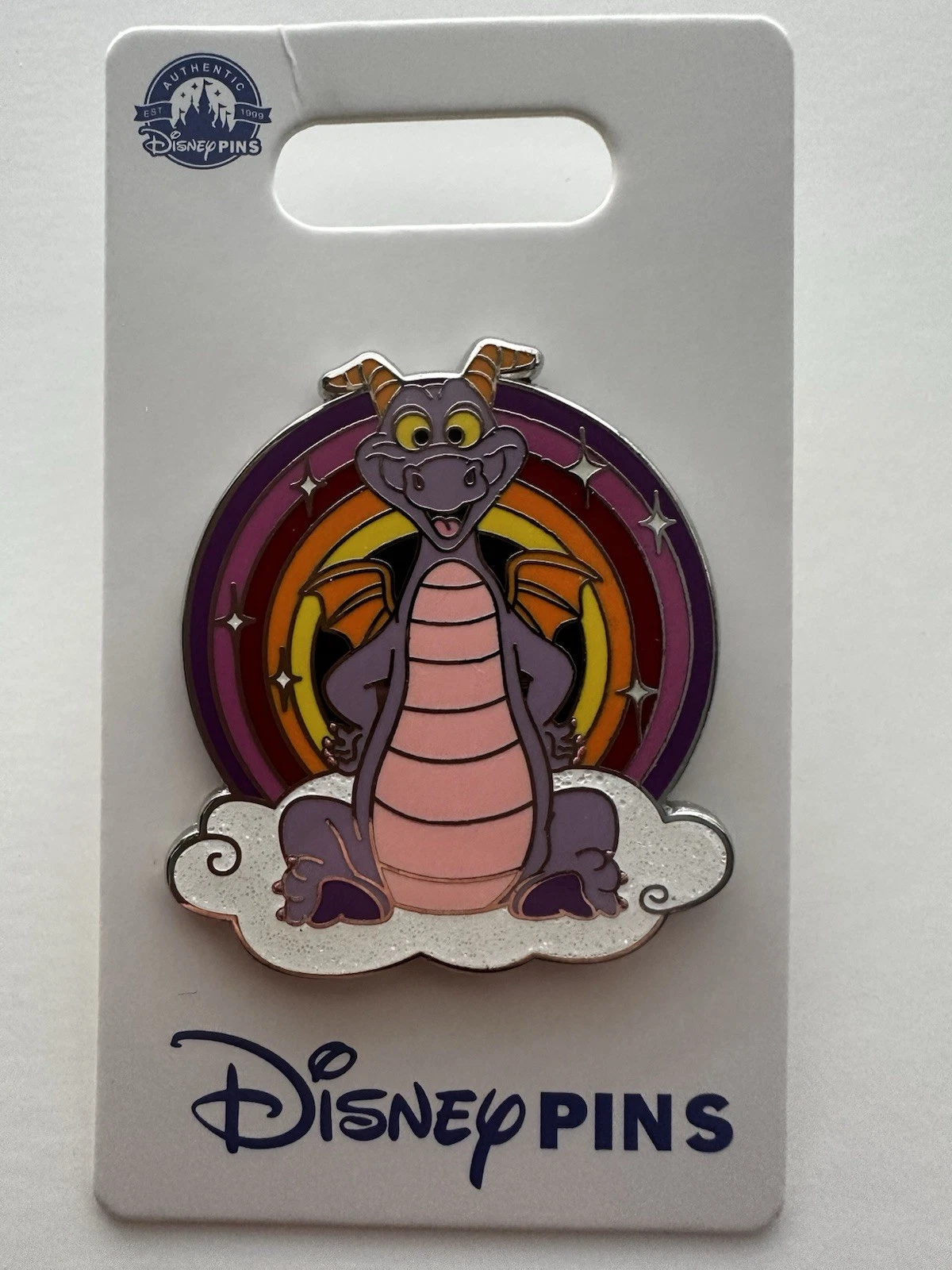 Disney Figment Rainbow Pin EPCOT Dragon Sitting on A Cloud Smiling Pin
