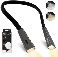 Silver LED Neck Rechargeable Reading Light, Multifuntion Book Light for Reading