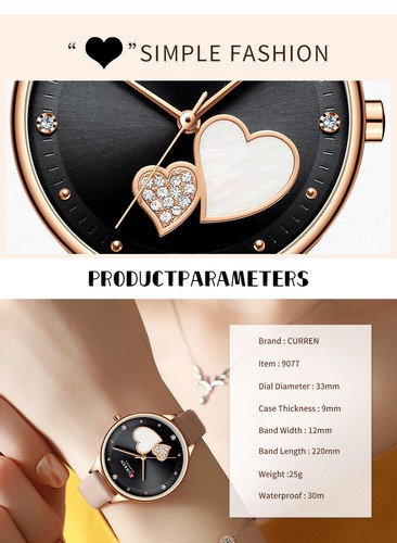 Women simple Fashion Heart Dial Design round ultra-thin Analog Leather Watches - Picture 5 of 17
