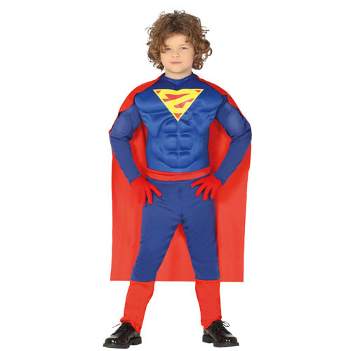 COSTUME SUPERMAN SUPEREROE BAMBINO 7-9 ANNI VESTITO CON MUSCOLI CARNEVALE |  eBay