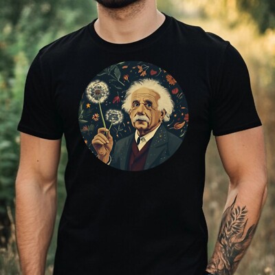 Herren T-Shirt Albert Einstein mit Löwenzahn Motiv Baumwolle Größe XS bis 5XL