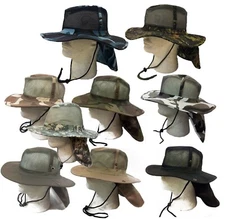 Boonie Fishing Hiking Snap Brim Army Military Neck Cover Flap Mesh Bucket Hat