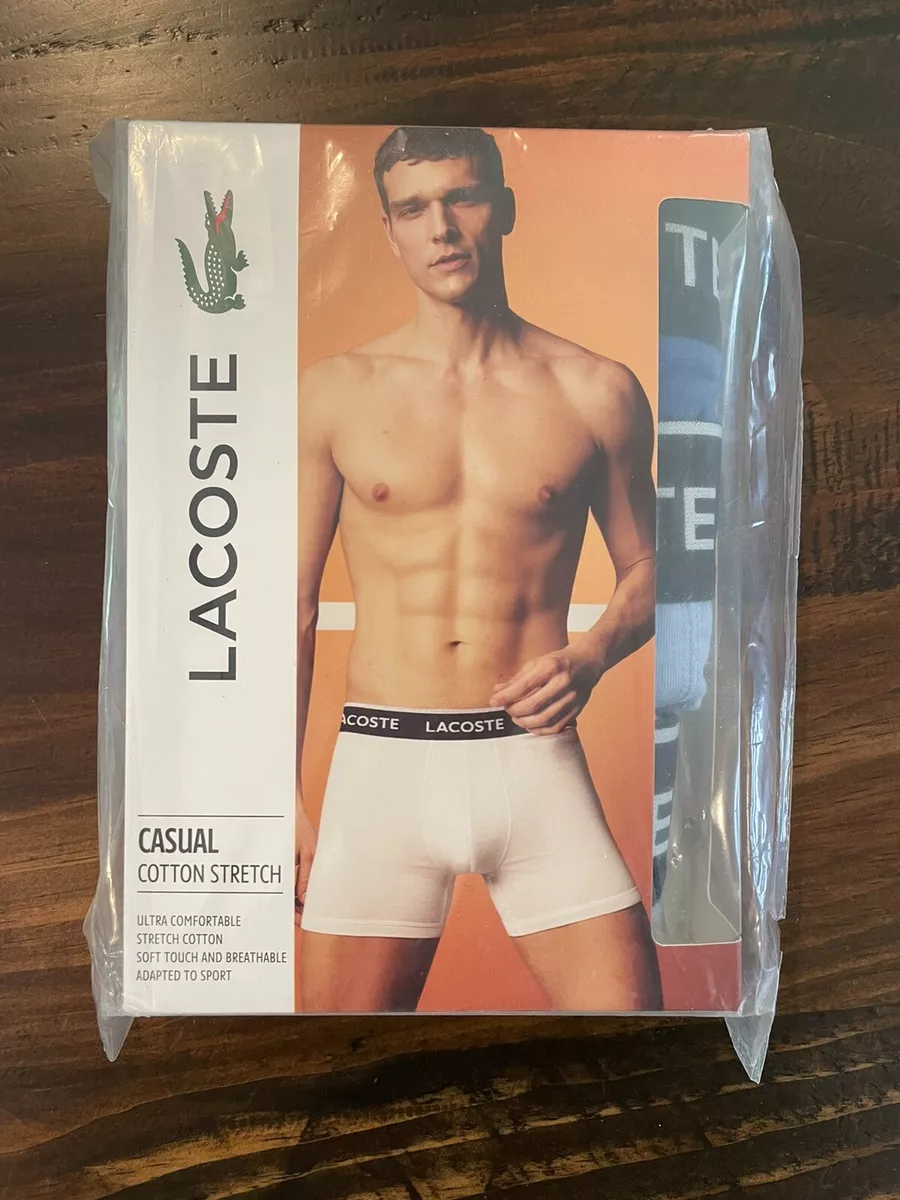 Lacoste Mens 3 pack of casual cotton stretch boxer briefs. medium