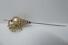 ANTIQUE ART DECO FANCY HAT PIN ORNATE DECORATIVE PEARL & SCROLLING