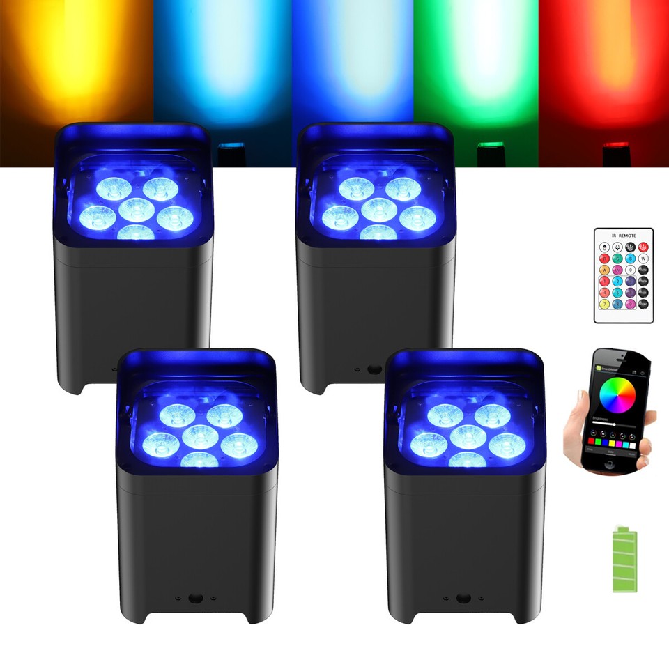 U'King 4PCS RGBWA + UV LED Par Light con borsa 6x18W DMX Luce da palco