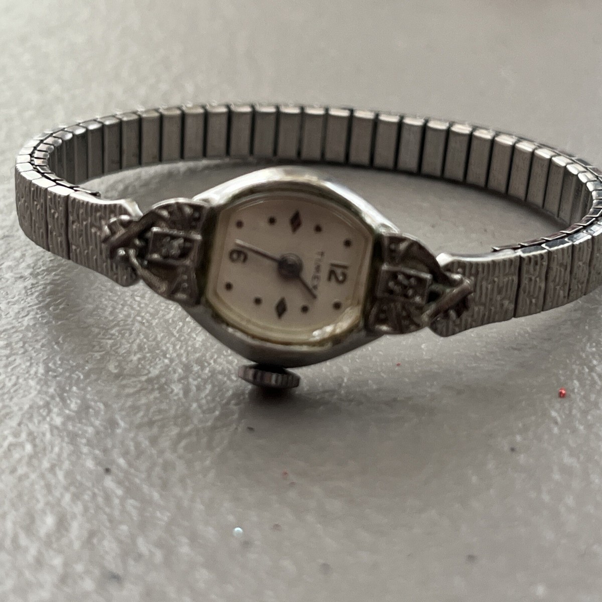 TIMEX Vintage 60's Rhodium Plate Bezel Women's Hand Wind Cocktail