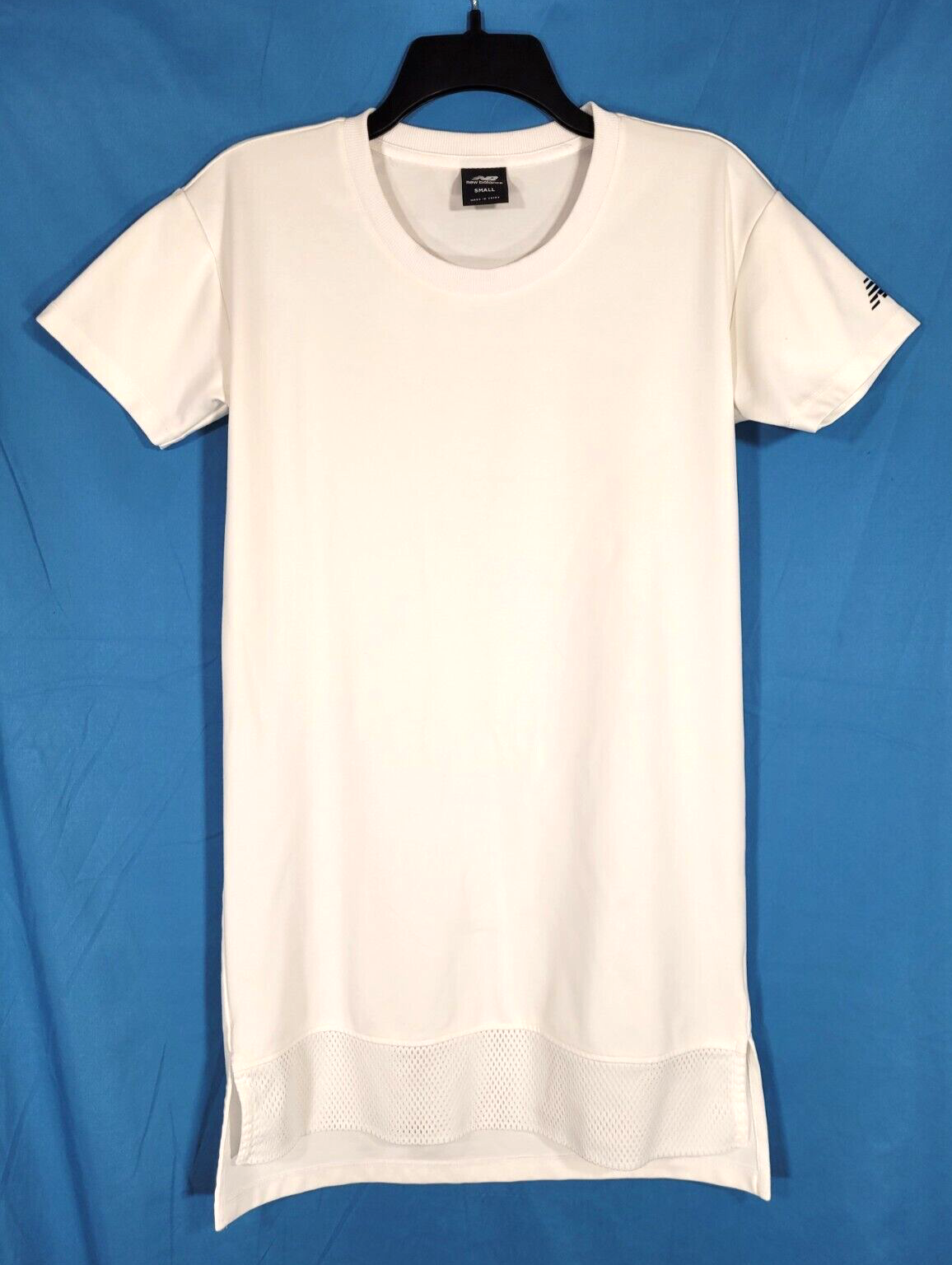 NEW BALANCE White MID-WEIGHT Jersey Knit LOGO SLEEVE Tennis Golf T-SHIRT DRESS S