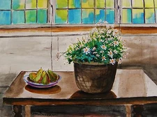 ORIGINAL Floral Interior WATERCOLOR Painting JMW art John Williams Expressionism