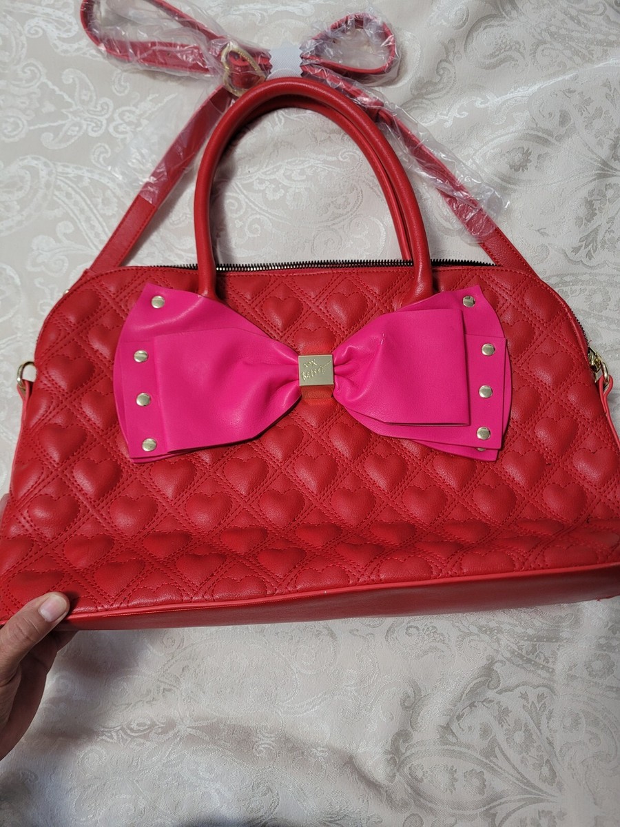 XOX Betsey Johnson Red Satchel Large Bow Purse Crossbody Handbag