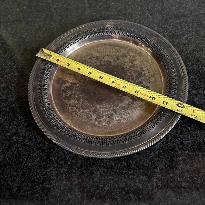 Vintage WM Rogers 170 Silver Plate 12" Round Serving Tray Platter Ornate MCM Vtg
