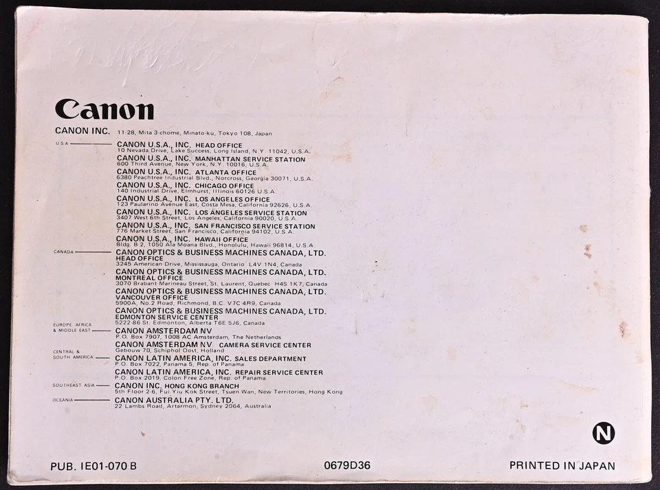 Manual de usuario original Canon A-1 edición 1979 - Excelente Foto 2 de 3