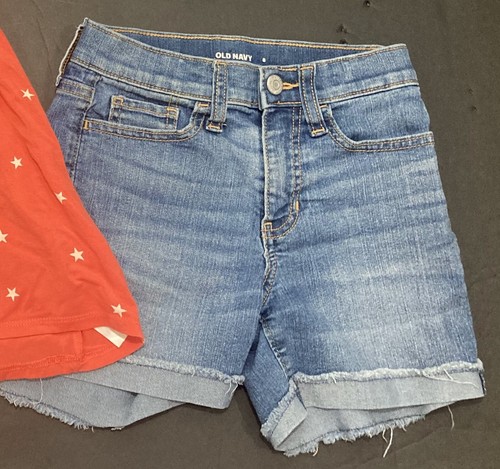 Girl's Old Navy Outfit Size 8 - Orange Starred Tank w/Jean Shorts EUC - Picture 5 of 7