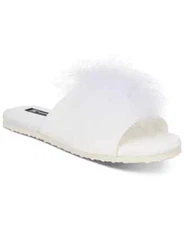 INC International Concepts Marabou Slide Slippers Women's Size 11/12 White NEW