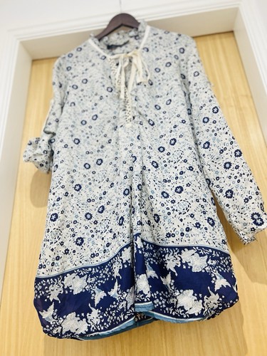 Zara gorgeous Silk Tunic Blouse Floral Sequin Detail Size UK L New - Picture 7 of 8
