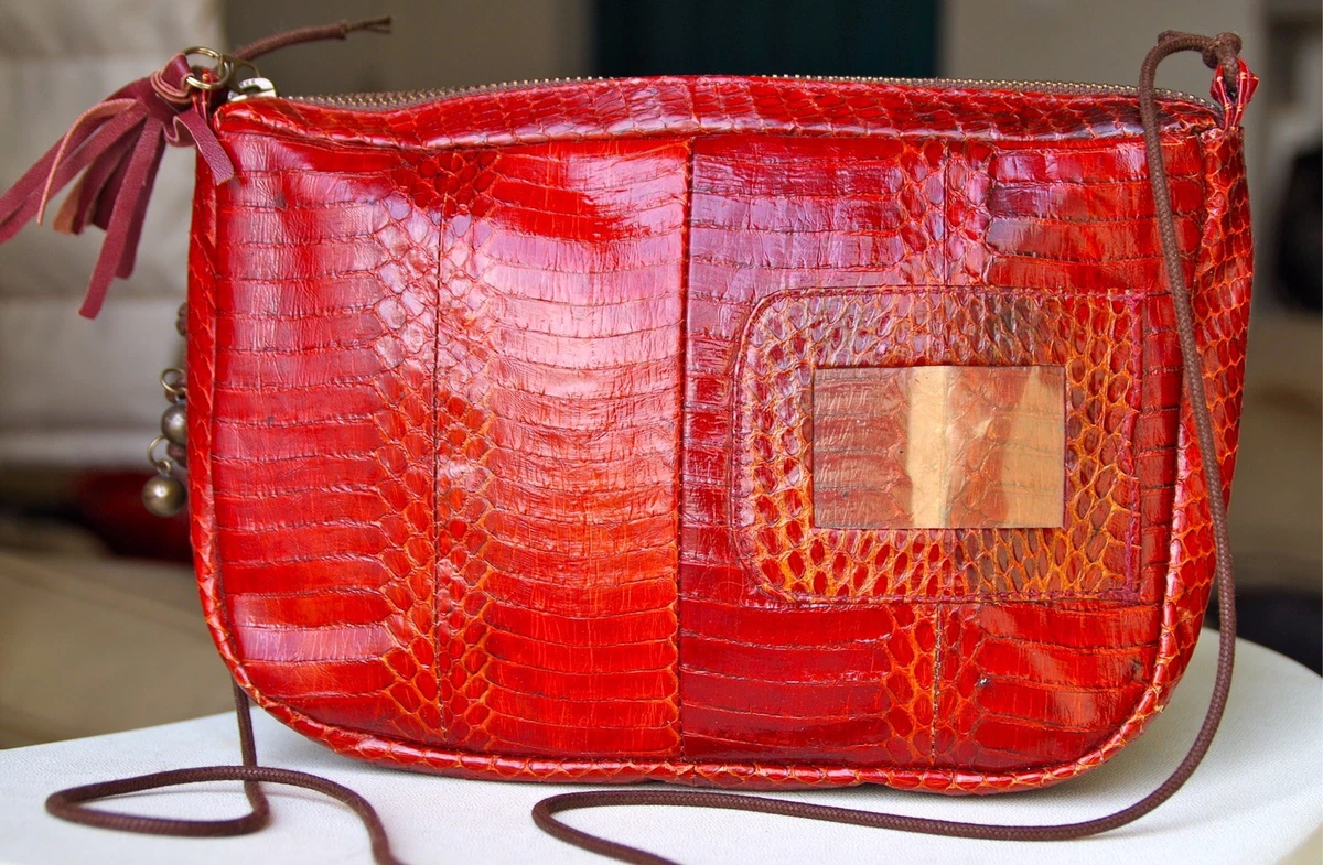 Superbe Petit Sac Coll De Marque POLDER En Cuir De Serpent RARE