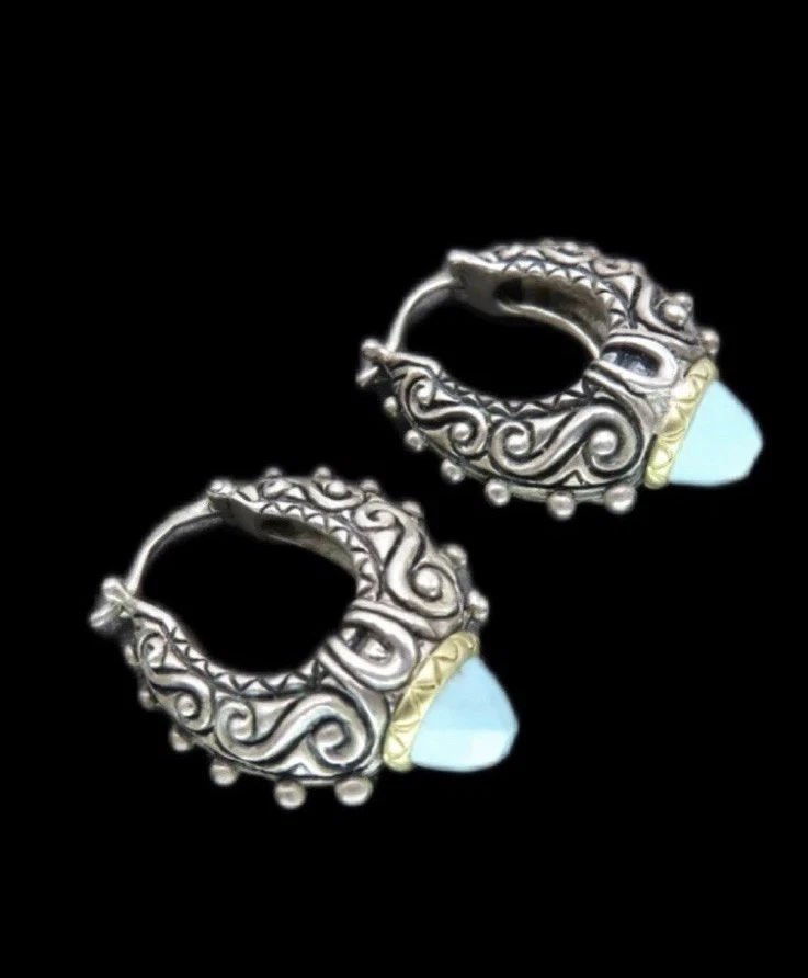 Pendientes tipo argolla Barbara Bixby turquesa plata de ley 925 con oro amarillo de 18 quilates Foto 3 de 4