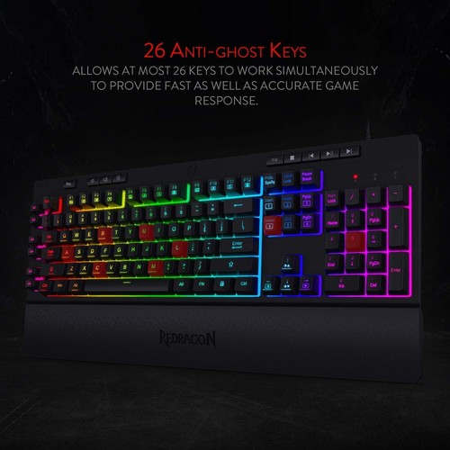 Redragon Shiva RGB Backlit Membrane Gaming Keyboard with Multimedia Keys - Picture 7 of 11
