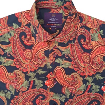 HAWES & CURTIS PICCADILLY Hemd Herren 14,5 S Mehrfarbig Paisley & Blumen NEU