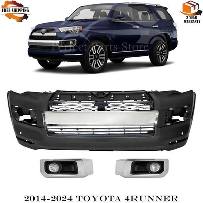 Front Bumper Cover Primed Plastic & Fog Lights Kit For 2014-2024 Toyota 4Runner