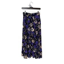 Vtg Maggie Lawrence Floral Maxi Skirt Elastic Waist Navy Purple USA Made