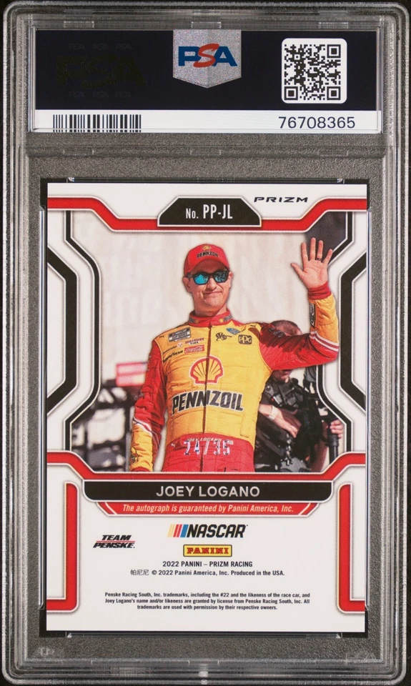 2022 Prizm NASCAR Joey Logano Blue Hyper Patented Penmanship Auto PSA 10 POP 1 - Image 2 of 2