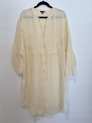 Massimo Dutti 100% Ramie Pastel Yellow Button Down Flowy Shirt Dress Medium