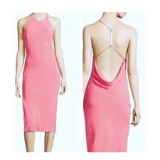Halston Heritage Dress Sz 0 Coral Midi Cowl Back Halter Wedding Guest Prom