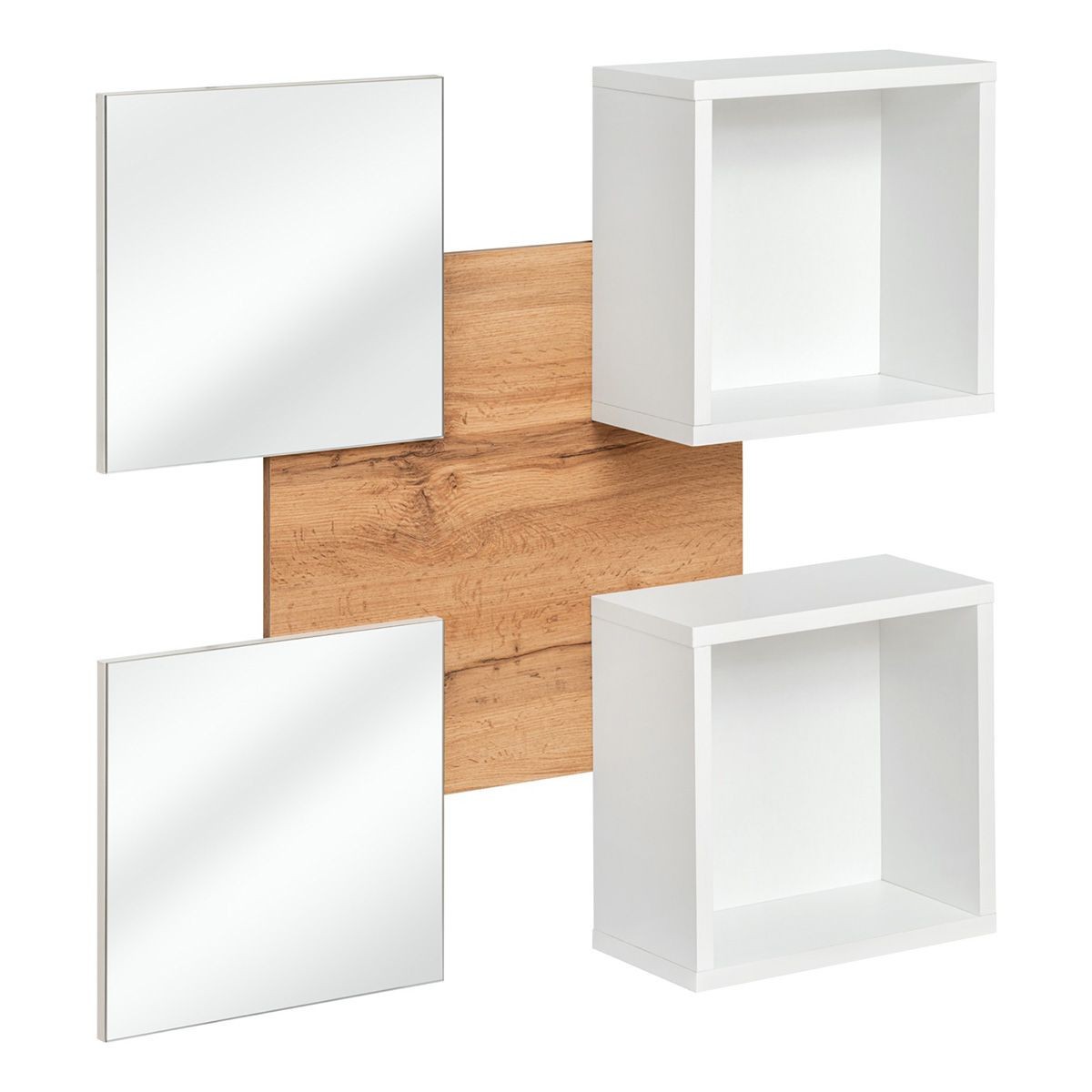 Panneau mural Easy 100cm blanc laqué avec double miroir et étagères design