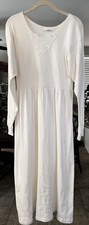 Vintage White Ivory Cotton Lace Cottage Core Maxi Dress Long Sleeve One Size