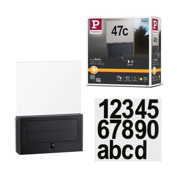 Solar LED Hausnummernleuchte Neda Bewegungsmelder IP44 3000K 27Lm Anthrazit-image