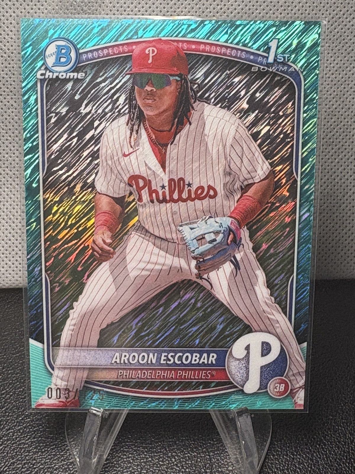 2025 BOWMAN CHROME AROON ESCOBAR 1ST AQUA SHIMMER REFRACTOR /125 Phillies