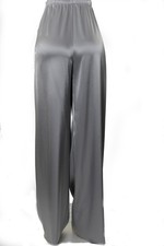 St John Knits Liquid Satin Unhemmed Wide Leg Pants Silver Ice Sz Lg NWOT
