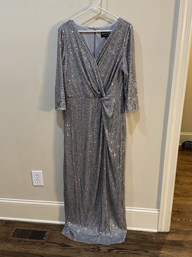 Alex Evenings - 8196646 Maxikleid Allover Pailletten Faux Wickeloptik Silber Größe 18 - Bild 5 von 9