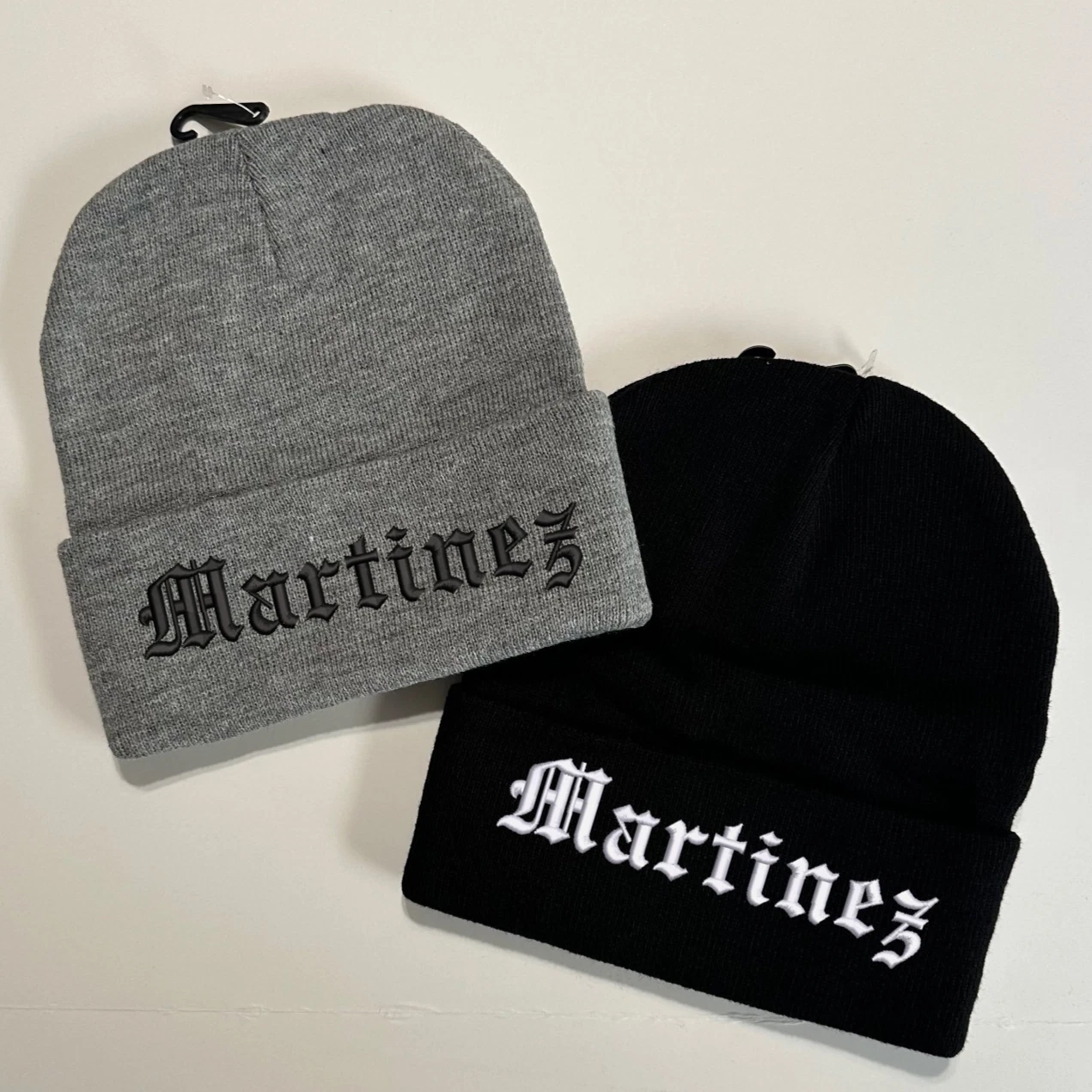 Custom Last Name Embroidered Beanie Text in old English Stitched Your Last Name